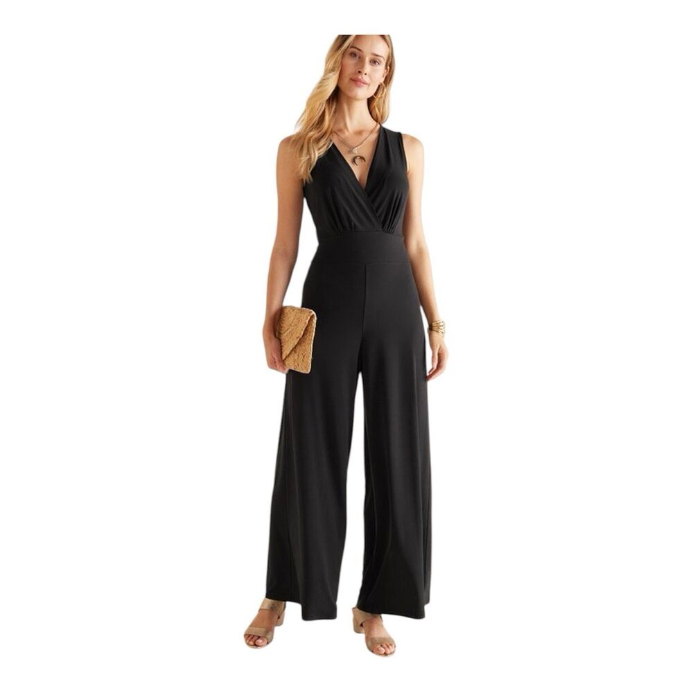 Soft Surroundings Penelope Wide Leg Jumpsuit Women's 2X Black Sleeveless Classic